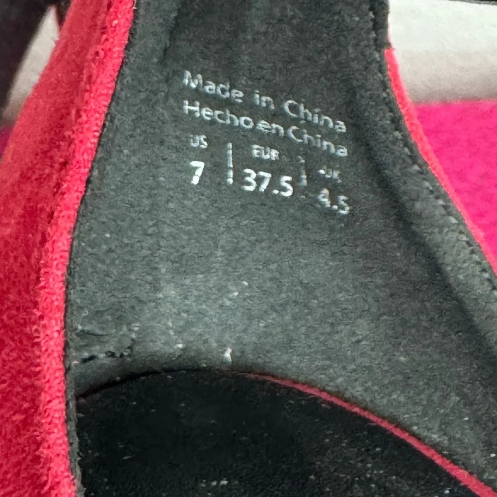 ALDO 🌹 Red Peep-Toe Stiletto Platform Heels, Golden Ankle Strap (Women’s Size 7) - Picture 12 of 14